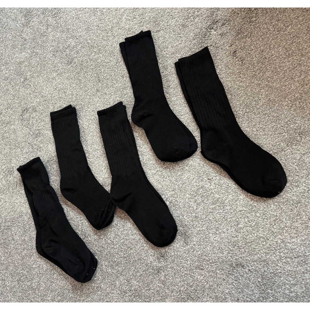 5 Pack Black Ribbed Crew Socks Bundle Womens One Size Athletic